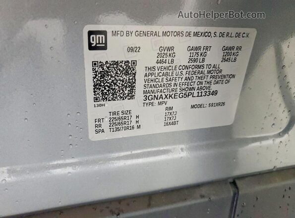 3GNAXKEG5PL113349 2023 CHEVROLET EQUINOX Gray VIN կոդի պիտակի տեսք