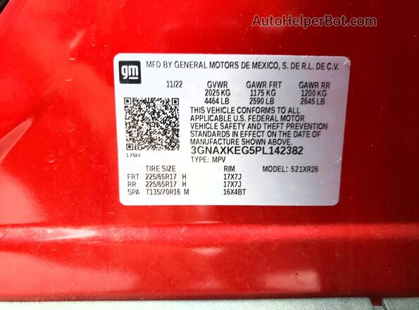 3GNAXKEG5PL142382 2023 CHEVROLET EQUINOX Red Widok naklejki z numerem VIN