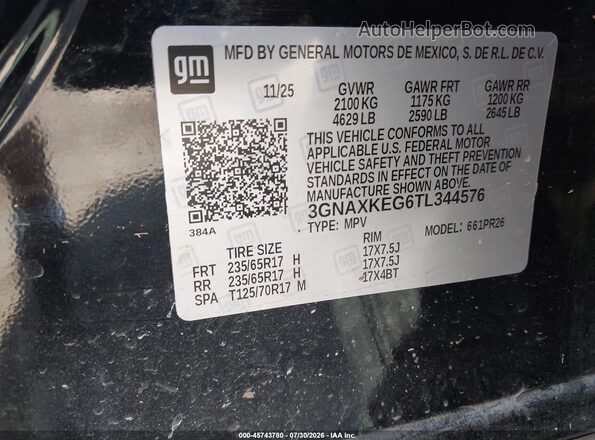 3GNAXKEG6TL344576 2026 CHEVROLET EQUINOX Black Widok komory silnika