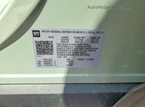 3GNAXKEG7TL237102 2026 CHEVROLET EQUINOX Green Widok naklejki z numerem VIN