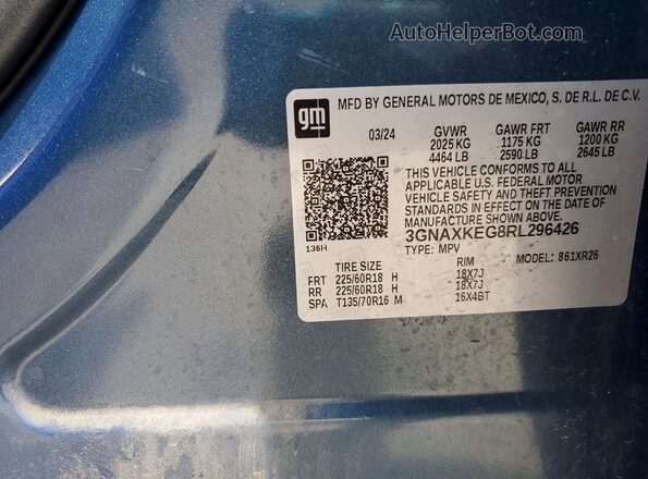 3GNAXKEG8RL296426 2024 CHEVROLET EQUINOX Blue Vista de la etiqueta del VIN