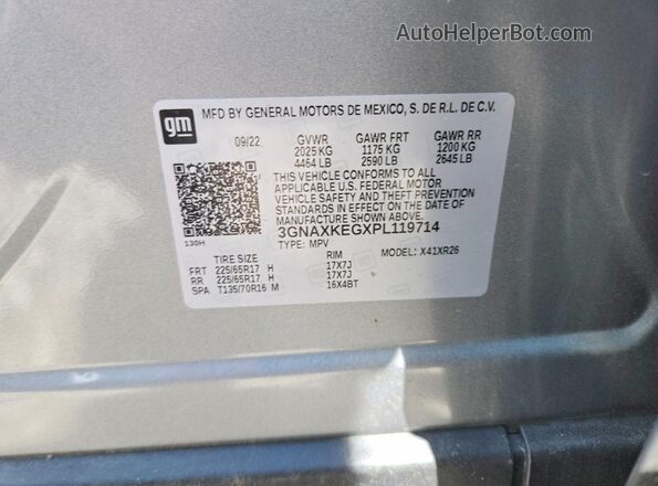 3GNAXKEGXPL119714 2023 CHEVROLET EQUINOX Gray Вид наклейки з VIN-кодом