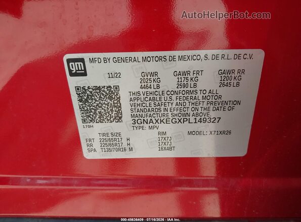 3GNAXKEGXPL149327 2023 CHEVROLET EQUINOX Red Вид підкапотного простору
