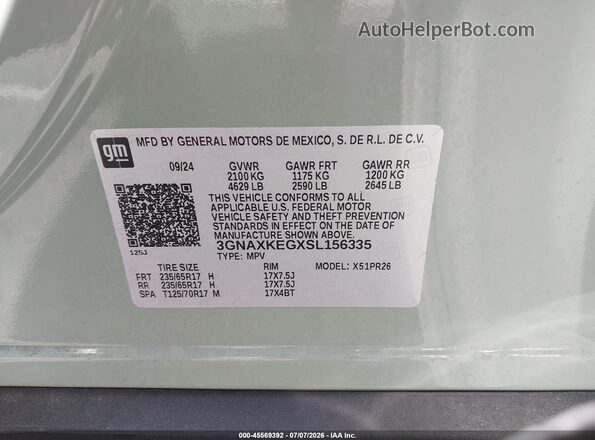 3GNAXKEGXSL156335 2025 CHEVROLET EQUINOX Green ძრავის განყოფილების ხედი