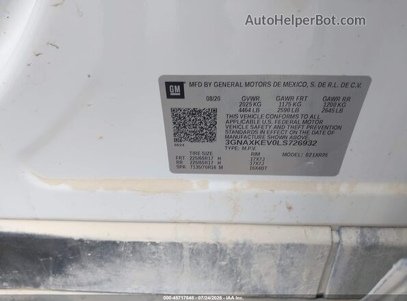 3GNAXKEV0LS726932 2020 CHEVROLET EQUINOX White ძრავის განყოფილების ხედი