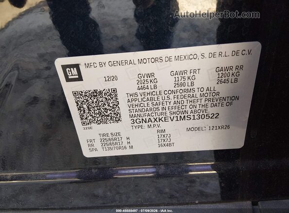 3GNAXKEV1MS130522 2021 CHEVROLET EQUINOX Black Вид підкапотного простору