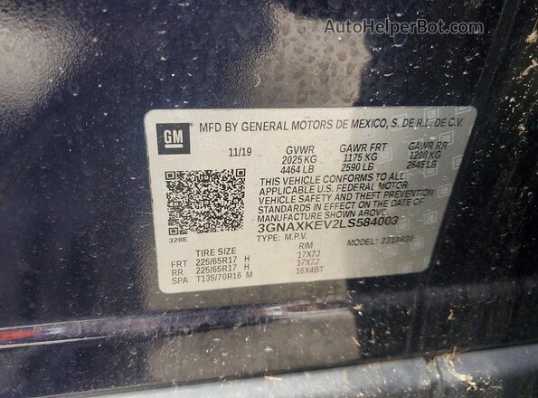 3GNAXKEV2LS584003 2020 CHEVROLET EQUINOX Blue Вид наклейки з VIN-кодом