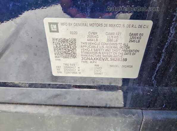 3GNAXKEV2LS628159 2020 CHEVROLET EQUINOX Синий Вид подкапотного пространства
