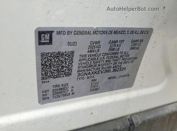 3GNAXKEV3ML362324 2021 CHEVROLET EQUINOX White Vista de la etiqueta del VIN