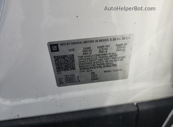 3GNAXKEV5LS592791 2020 CHEVROLET EQUINOX White სალონის 360-გრადუსიანი ხედი