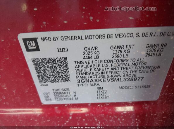 3GNAXKEV5ML338977 2021 CHEVROLET EQUINOX Red Вид підкапотного простору