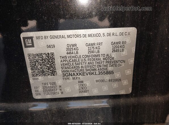 3GNAXKEV6KL355865 2019 CHEVROLET EQUINOX Black Vista del compartimento del motor