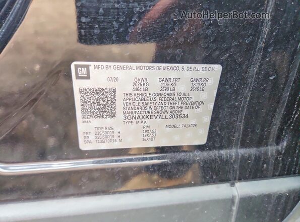 3GNAXKEV7LL303534 2020 CHEVROLET EQUINOX Black Widok komory silnika