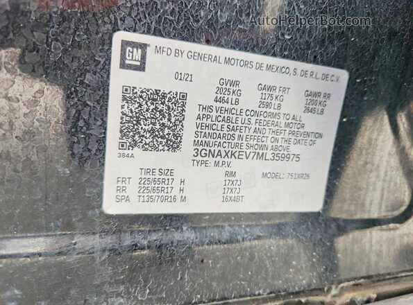 3GNAXKEV7ML359975 2021 CHEVROLET EQUINOX Black VIN sticker view