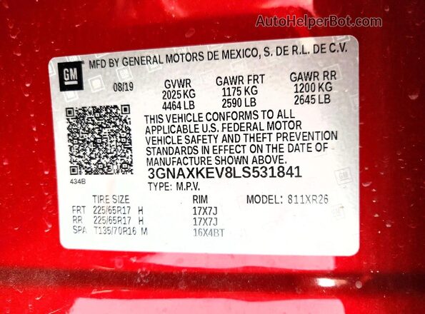3GNAXKEV8LS531841 2020 CHEVROLET EQUINOX Red Widok komory silnika