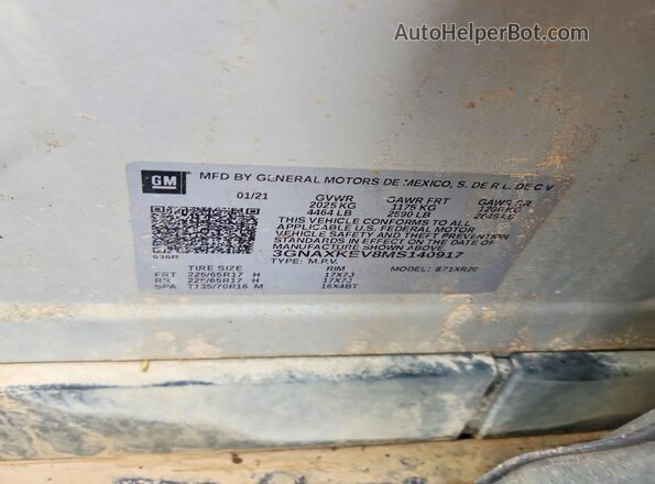 3GNAXKEV8MS140917 2021 CHEVROLET EQUINOX Silver Engine compartment view