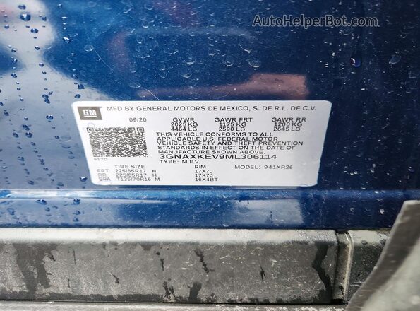 3GNAXKEV9ML306114 2021 CHEVROLET EQUINOX Blue Вид підкапотного простору