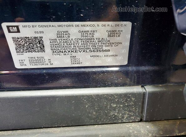 3GNAXKEVXLS635568 2020 CHEVROLET EQUINOX Blue Widok wnętrza 360 stopni