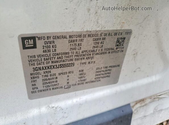 3GNAXKEX3JS550229 2018 CHEVROLET EQUINOX White Widok komory silnika