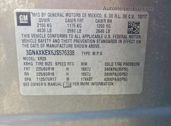 3GNAXKEX6JS576338 2018 CHEVROLET EQUINOX Gray Vista de la etiqueta del VIN