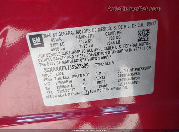 3GNAXKEX7JS523339 2018 CHEVROLET EQUINOX Red Вид підкапотного простору