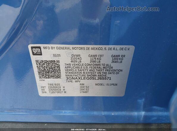 3GNAXLEG0SL265571 2025 CHEVROLET EQUINOX Blue Engine compartment view