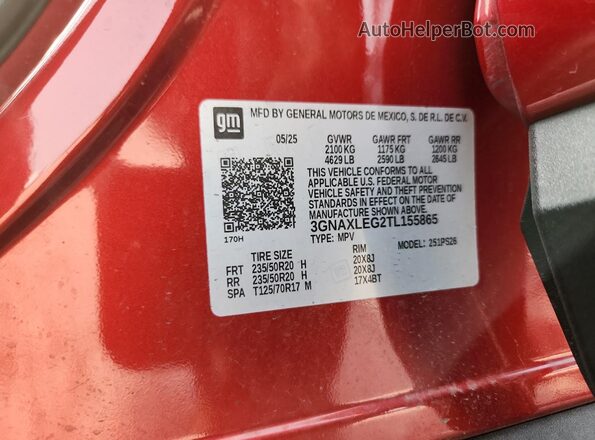 3GNAXLEG2TL155865 2026 CHEVROLET EQUINOX Red Панорамний вид салону 360°