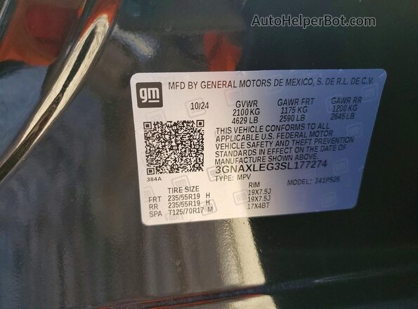 3GNAXLEG3SL177274 2025 CHEVROLET EQUINOX Black VIN კოდის სტიკერის ხედი