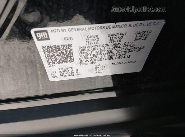3GNAXLEG3SL264432 2025 CHEVROLET EQUINOX Black Widok komory silnika
