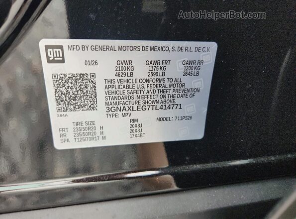 3GNAXLEG7TL414771 2026 CHEVROLET EQUINOX Black Widok naklejki z numerem VIN