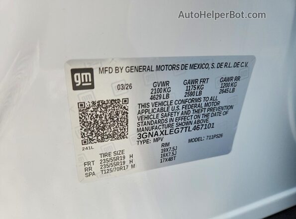 3GNAXLEG7TL467101 2026 CHEVROLET EQUINOX White Widok komory silnika