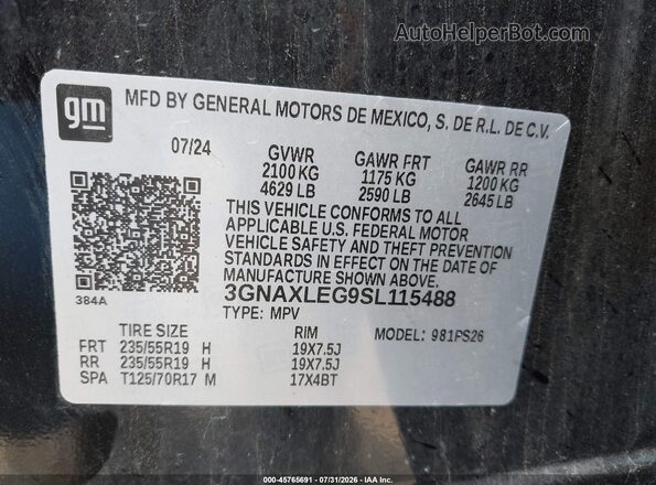 3GNAXLEG9SL115488 2025 CHEVROLET EQUINOX Black Widok komory silnika