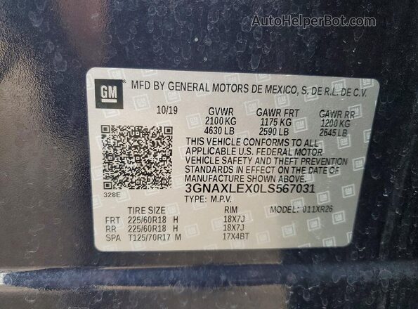 3GNAXLEX0LS567031 2020 CHEVROLET EQUINOX Blue 360 interior view