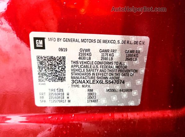 3GNAXLEX6LS547074 2020 CHEVROLET EQUINOX Maroon Widok komory silnika