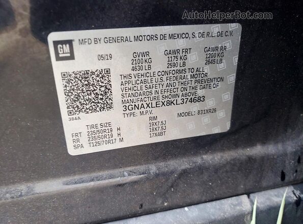 3GNAXLEX8KL374683 2019 CHEVROLET EQUINOX Black Vista de la etiqueta del VIN