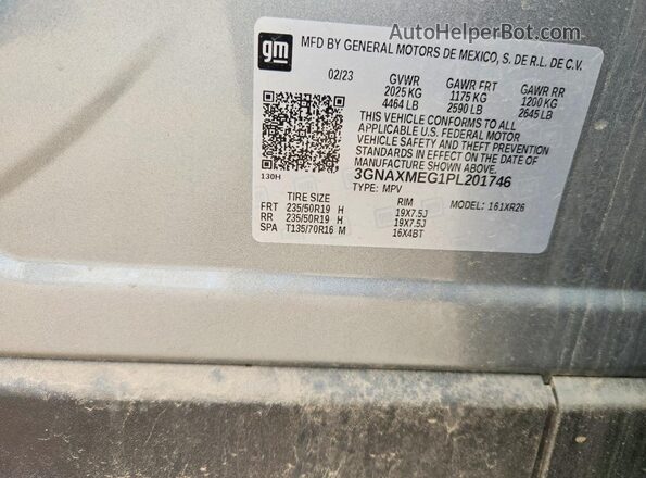 3GNAXMEG1PL201746 2023 CHEVROLET EQUINOX Gray Vista del compartimento del motor