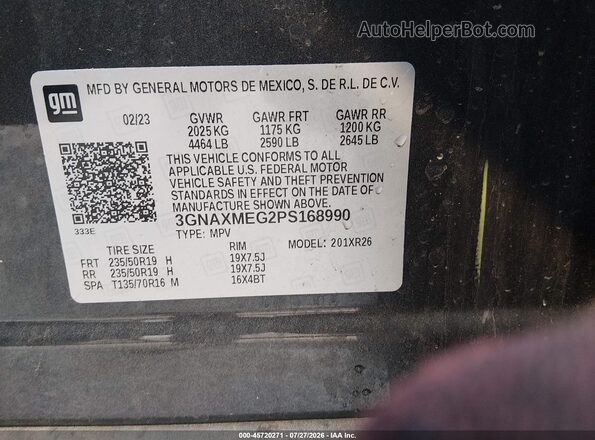 3GNAXMEG2PS168990 2023 CHEVROLET EQUINOX Серый Вид подкапотного пространства