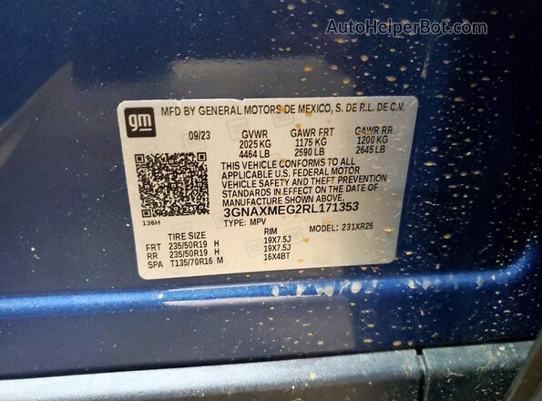 3GNAXMEG2RL171353 2024 CHEVROLET EQUINOX Blue VIN կոդի պիտակի տեսք