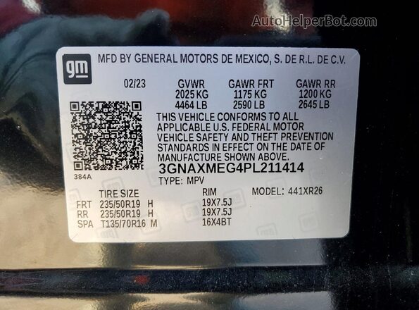 3GNAXMEG4PL211414 2023 CHEVROLET EQUINOX Black Vista interior de 360 grados