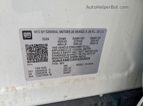 3GNAXMEG5RS202939 2024 CHEVROLET EQUINOX White VIN sticker view