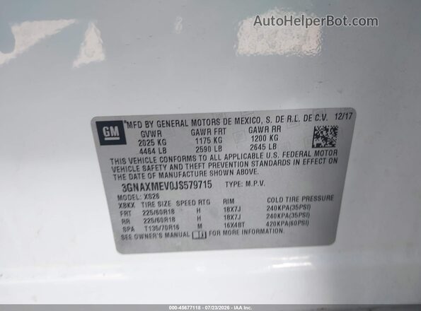 3GNAXMEV0JS579715 2018 CHEVROLET EQUINOX White Widok komory silnika