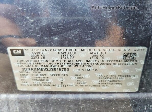 3GNAXMEV2JS618756 2018 CHEVROLET EQUINOX Blue Widok komory silnika