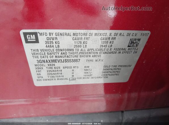 3GNAXMEV3JS553867 2018 CHEVROLET EQUINOX Maroon Вид підкапотного простору