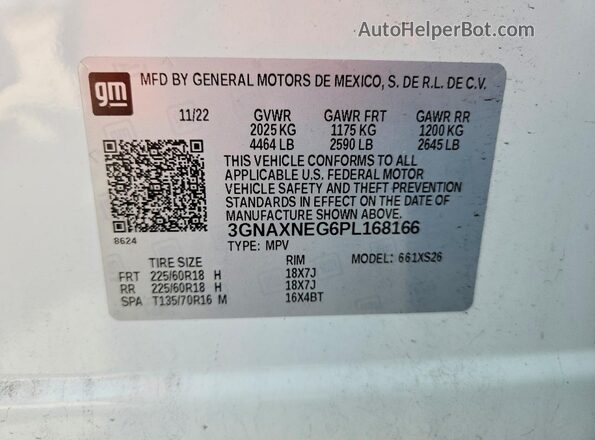 3GNAXNEG6PL168166 2023 CHEVROLET EQUINOX White Панорамний вид салону 360°
