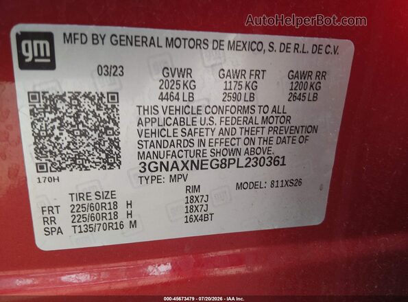 3GNAXNEG8PL230361 2023 CHEVROLET EQUINOX Burgundy Vista del compartimento del motor