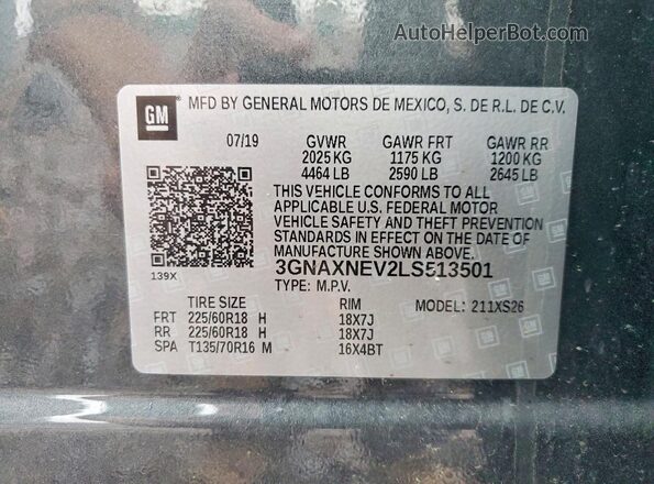 3GNAXNEV2LS513501 2020 CHEVROLET EQUINOX Gray Widok naklejki z numerem VIN