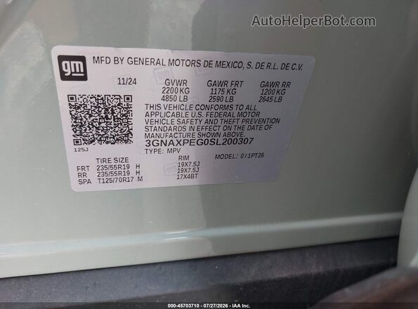 3GNAXPEG0SL200307 2025 CHEVROLET EQUINOX Зеленый Вид подкапотного пространства
