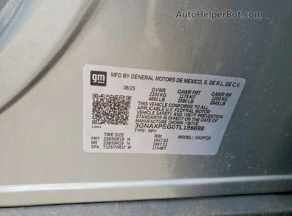 3GNAXPEG0TL186698 2026 CHEVROLET EQUINOX Gray VIN sticker view