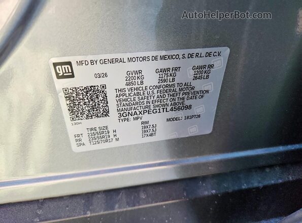 3GNAXPEG1TL456098 2026 CHEVROLET EQUINOX Gray VIN sticker view