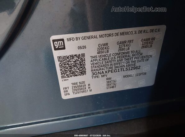 3GNAXPEG1TL512962 2026 CHEVROLET EQUINOX Blue Engine compartment view